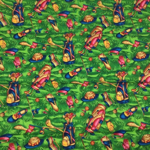 FQ Fat Quarter Quilting Fabric 18" x 22" Golf Golfing Bag Clubs Shoes Green Blue - Picture 3 of 6